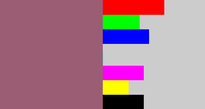 Hex color #9a5d74 - light plum