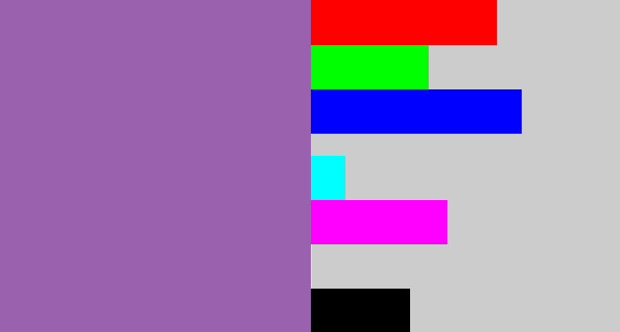 Hex color #9a61ae - dark lilac