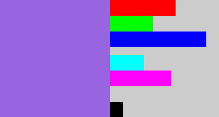 Hex color #9a63e0 - lightish purple