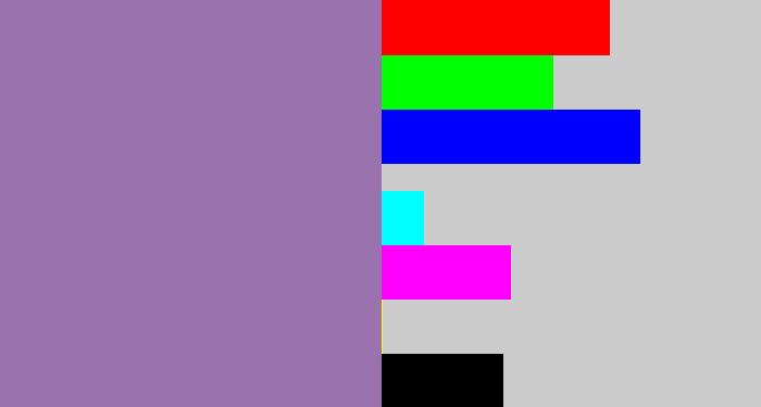 Hex color #9a72ae - dark lilac