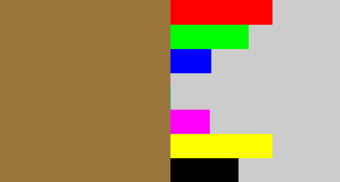 Hex color #9a763d - earth
