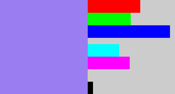 Hex color #9a7df0 - periwinkle
