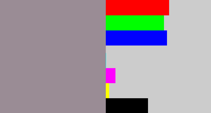 Hex color #9a8c95 - grey