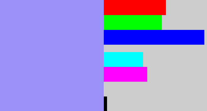 Hex color #9a90f7 - periwinkle blue