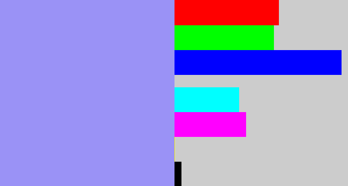 Hex color #9a92f6 - periwinkle blue