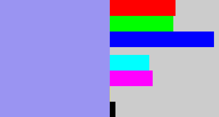 Hex color #9a94f2 - periwinkle blue