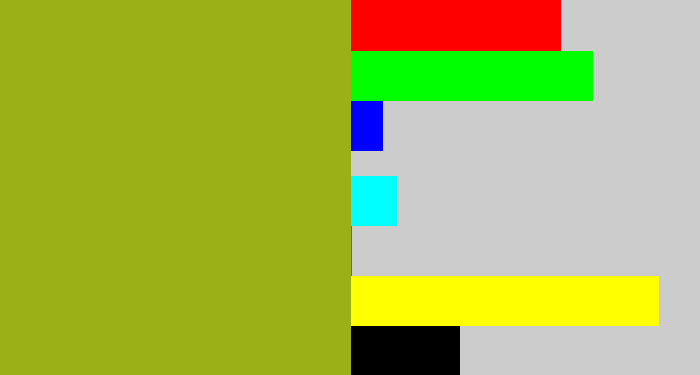 Hex color #9ab016 - sickly green