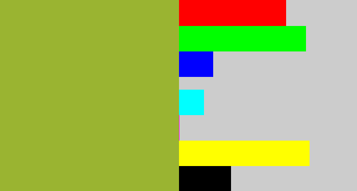 Hex color #9ab431 - sick green