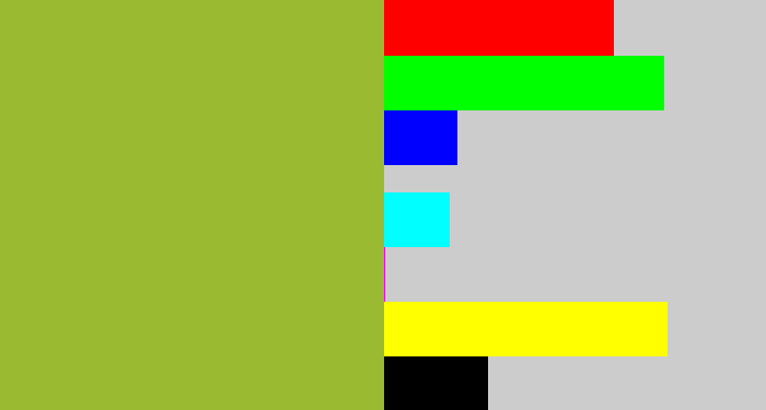 Hex color #9aba31 - sick green