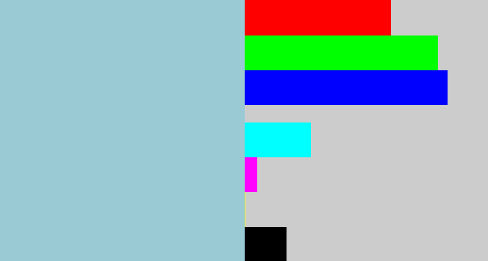 Hex color #9acad4 - light grey blue