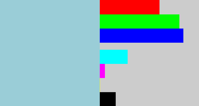 Hex color #9acdd7 - light grey blue