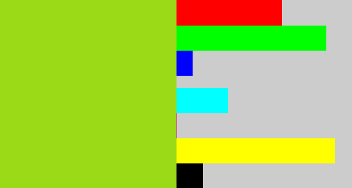 Hex color #9ada16 - yellowish green