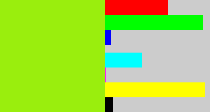 Hex color #9aee0d - acid green