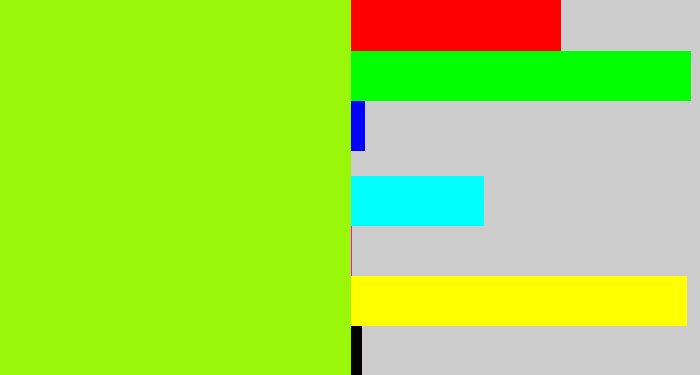 Hex color #9af70a - acid green
