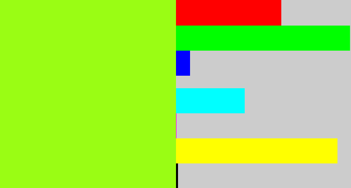 Hex color #9afd14 - acid green