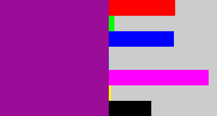 Hex color #9b0c98 - barney purple