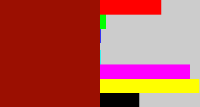 Hex color #9b0f01 - brick red