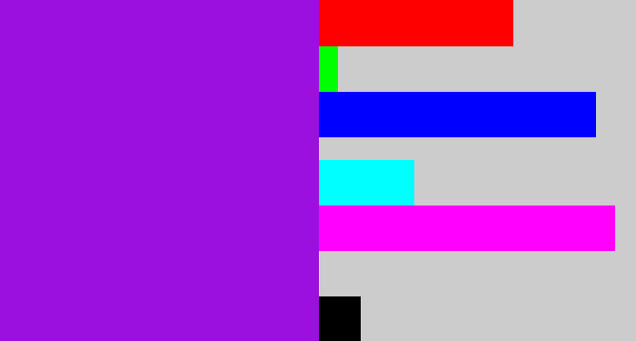 Hex color #9b0fdf - violet