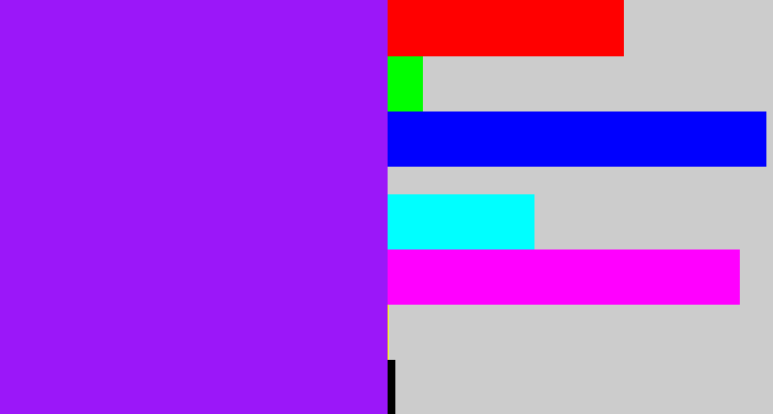 Hex color #9b17f9 - violet