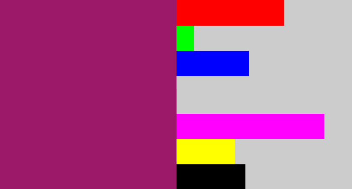 Hex color #9b1968 - dark fuchsia