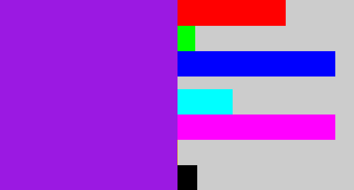 Hex color #9b19e2 - violet
