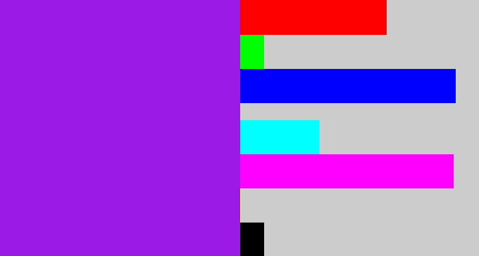 Hex color #9b1ae6 - violet
