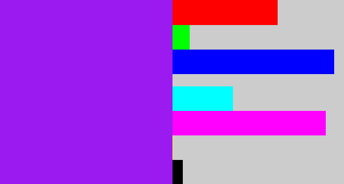 Hex color #9b1aef - violet