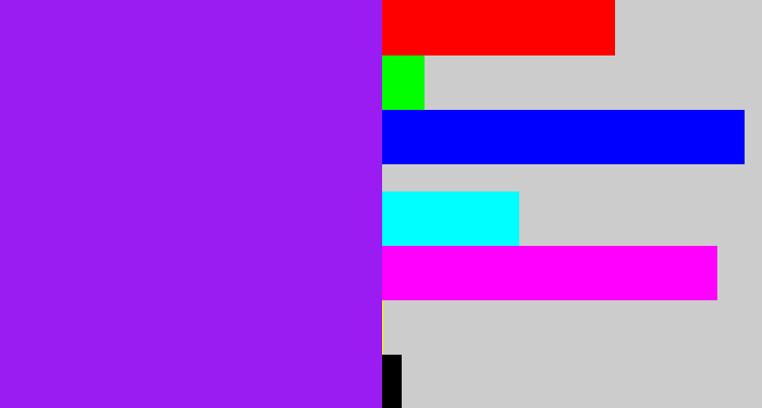 Hex color #9b1cf2 - violet