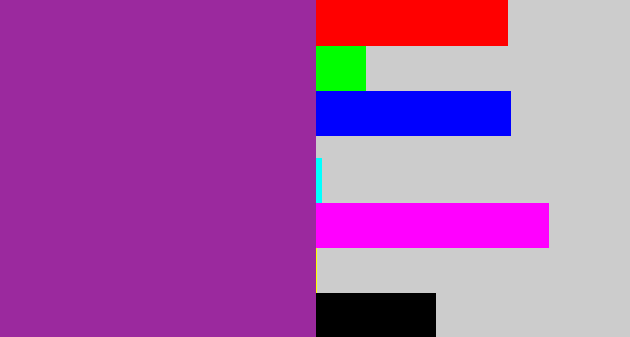 Hex color #9b299e - warm purple