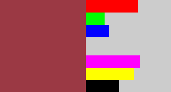 Hex color #9b3944 - light maroon