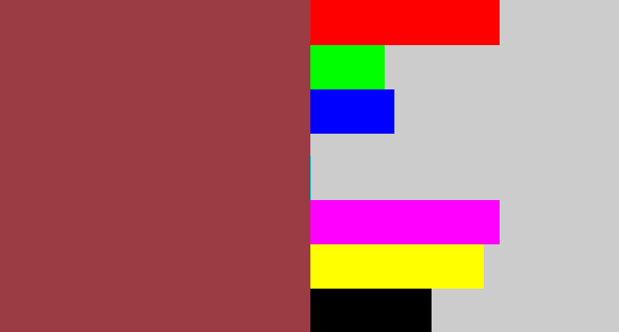 Hex color #9b3c44 - light maroon