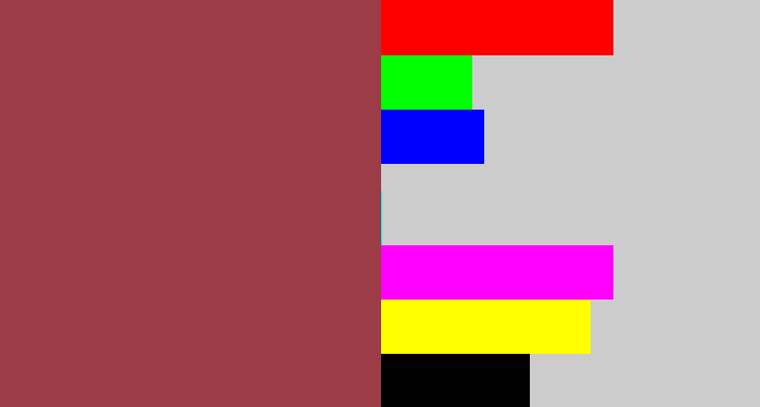 Hex color #9b3c46 - light maroon