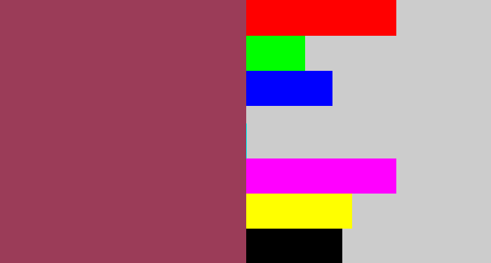 Hex color #9b3c58 - light maroon