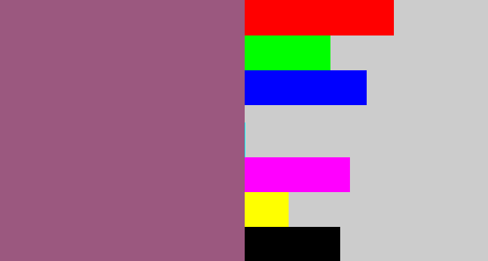 Hex color #9b587f - light plum
