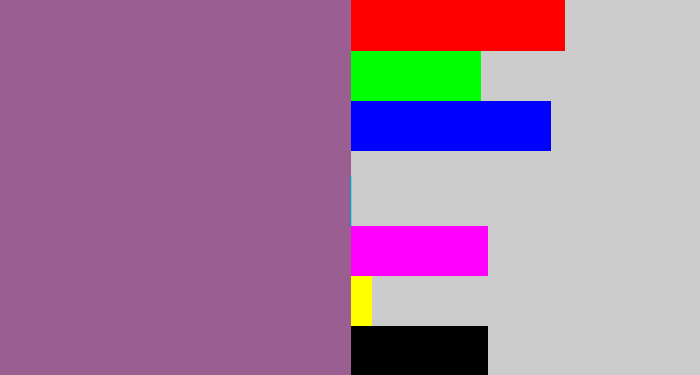 Hex color #9b5e91 - purpleish