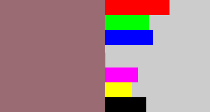 Hex color #9b6b74 - reddish grey