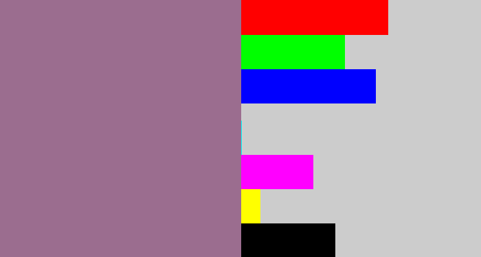 Hex color #9b6d8f - faded purple