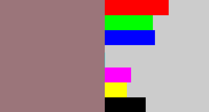 Hex color #9b757a - reddish grey