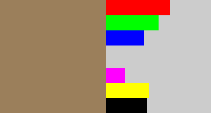 Hex color #9b7f5b - puce