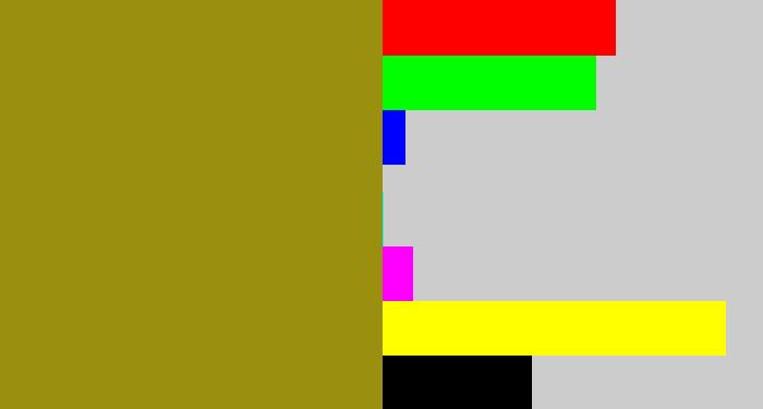 Hex color #9b8f10 - dark mustard