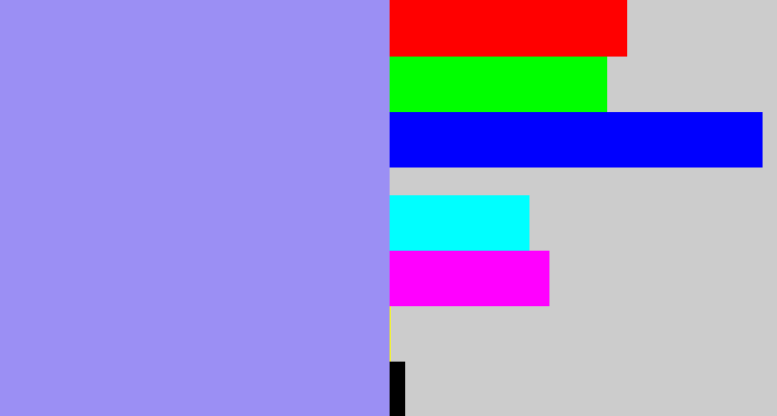 Hex color #9b8ff4 - periwinkle blue