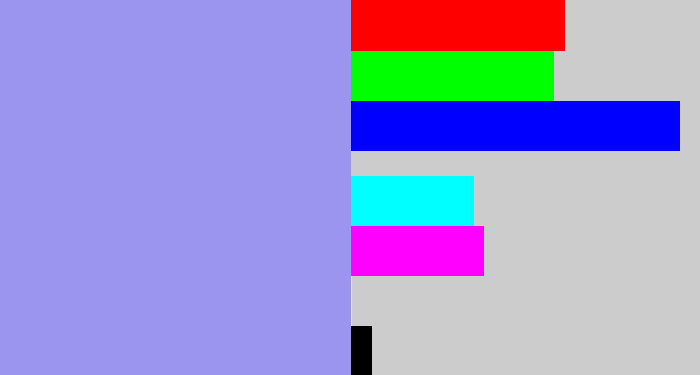 Hex color #9b95f0 - periwinkle blue