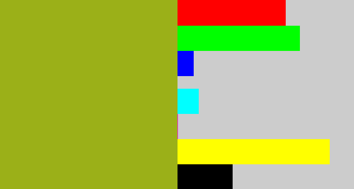 Hex color #9bb018 - sickly green