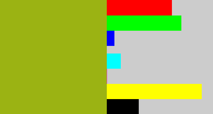 Hex color #9bb313 - sickly green