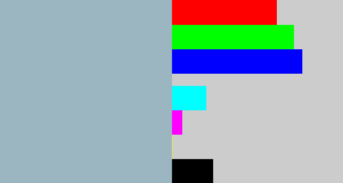 Hex color #9bb6c1 - light grey blue