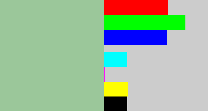 Hex color #9bc79a - greenish grey