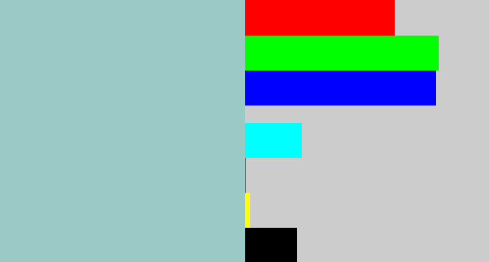 Hex color #9bcac6 - light grey blue