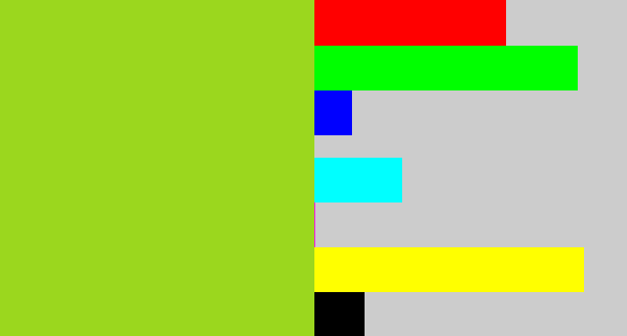 Hex color #9bd71e - yellowish green