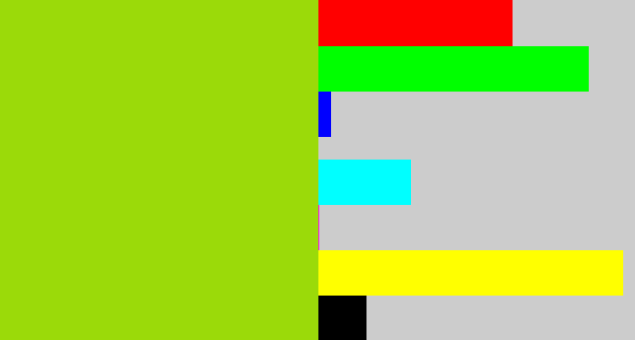 Hex color #9bda09 - slime green