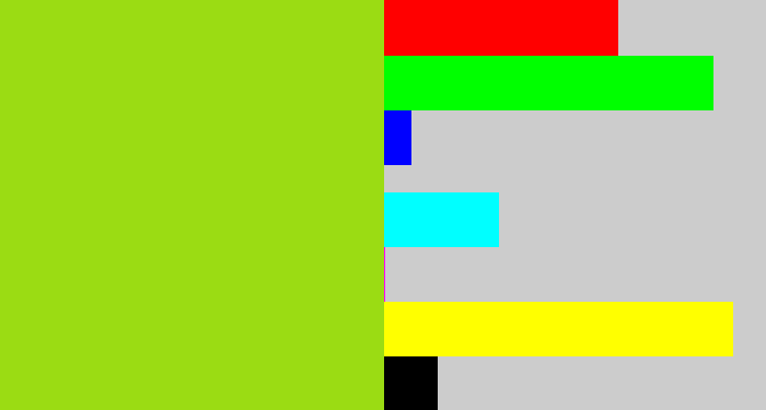 Hex color #9bdc13 - yellowish green